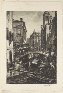 Canal and bridge of SS. Apostoli, Venice, c.1929. Creator: David Muirhead Bone.