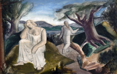 Figures in mountain landscape,  c1938. Creator: Bernard Meninsky.