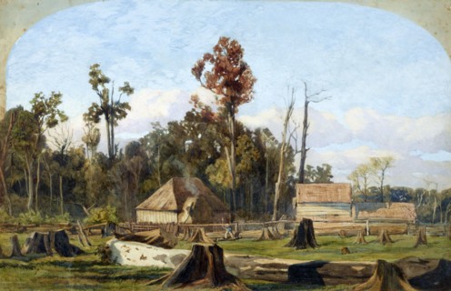 Settler's home, Merton, near New Plymouth, 1851. Creator: James Crowe Richmond.
