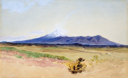 Mount Egmont and Pouakai, from New Plymouth,  c1858. Creator: James Crowe Richmond.