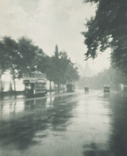 Inclemency - Victoria embankment. From the album: Photograph album - London, 1920s. Creator: Harry Moult.