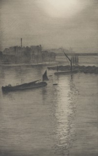 From Waterloo Bridge: Sun bursting through fog, c. 1924-27. Creator: CRW Nevinson.