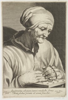 Old woman with a rosary praying. Creator: Cornelis Bloemaert.