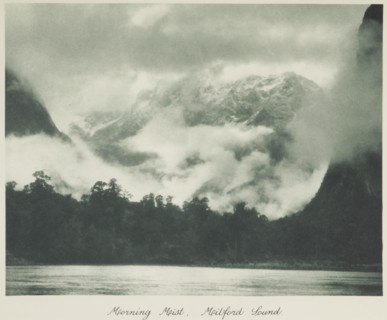 Morning mist, Milford Sound. From the album: Camera Pictures of New Zealand,  1920s. Creator: Harry Moult.