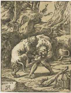 Hercules fighting the Nemean lion,  1540-1550. Creator: Niccolo Vicentino.