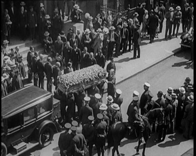 The Coffin of Rudolph Valentino Being Carried Into Malachy's Church Actor's Chapel..., 1926. Creator: British Pathe Ltd.