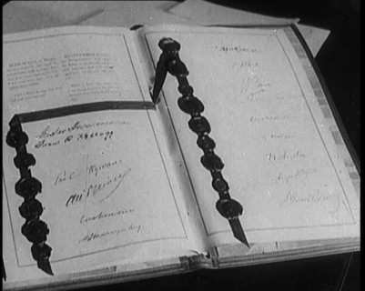 The Kellogg Briand Pact Book with Signatures, 1929. Creator: British Pathe Ltd.