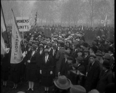 A Large Crowd of Female Civilians in a Political Rally. a Banner Reads: 'Women Units', 1920. Creator: British Pathe Ltd.