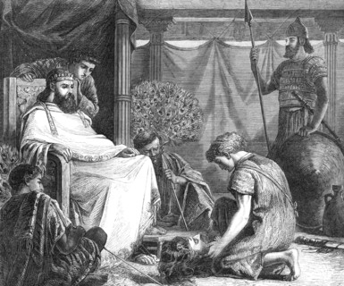 David Showing The Head Of Goliath To Saul (RA Gold Medal Painting), by Miss Louisa Starr, 1868. Creator: Unknown.