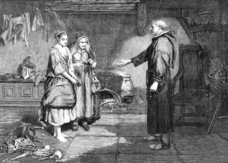 The Bible and the Monk, by J. Pettie, in the Winter Exhibition, Suffolk-Street, 1865.  Creator: W Thomas.