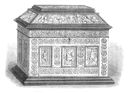 Art Collections in the South Kensington Museum: Byzantine casket of bonework, set in ebony, 1869. Creator: Unknown.