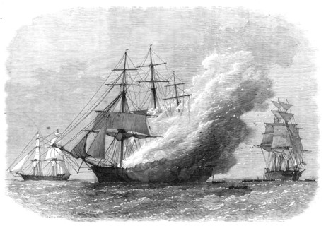 Burning of the Omar Pacha, Australian ship, homeward bound, 1869. Creator: Unknown.