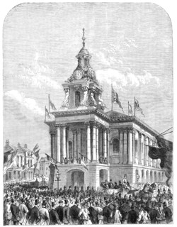 Earl de Grey and Ripon going from the Townhall at Burslem to open the Wedgwood Institute, 1869. Creator: Unknown.