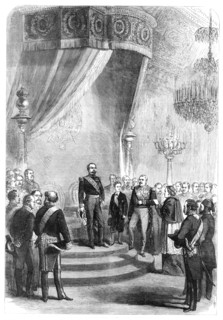 New-Year's Day at the Tuileries: the Papal Nuncio congratulating the Emperor, 1869. Creator: Unknown.