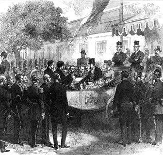 Reception of the Emperor and Empress of the French by the Municipality of Orleans, 1868. Creator: Unknown.