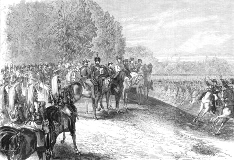 Review before the Emperor and the Prince of Wales in the Bois de Boulogne, Paris, 1869. Creator: Unknown.
