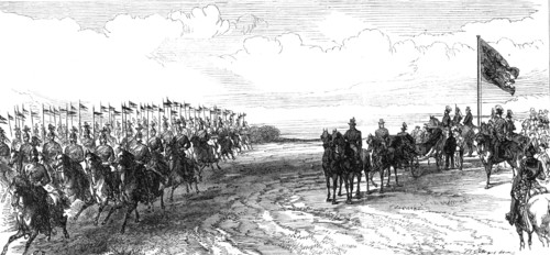 Review in Phoenix Park: the 12th Lancers galloping past, 1868. Creator: C. R..
