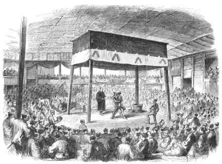 Sketches from Japan: wrestling at Osaka, 1868. Creator: Unknown.