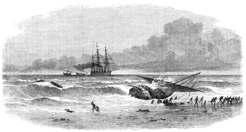 Suppression of the Slave Trade...running on shore of a slave-dhow to escape capture, 1869. Creator: Unknown.