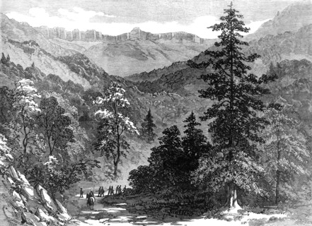 The Abyssinian Expedition: approach to the Abyssinian table-land, from Rayry Guddy, 1868. Creator: Unknown.