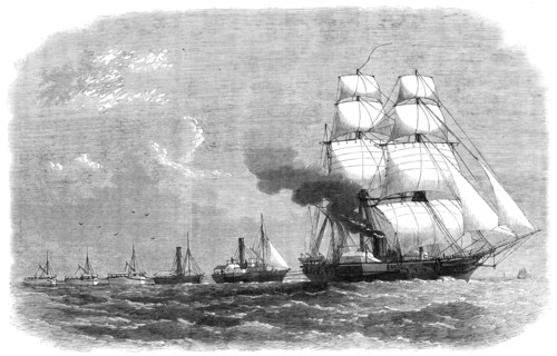The Abyssinian Expedition: H.M.S. Argus towing tugs and lighters to Massowah, 1868. Creator: Unknown.