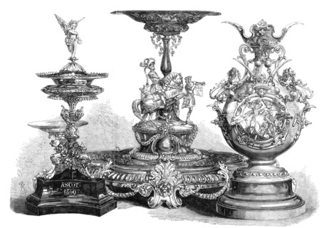 The Ascot Races Prize Plate: the Royal Hunt Cup, the Ascot Cup, the Queen's Gold Cup, 1869. Creator: Unknown.