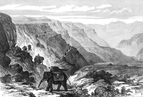 The British Expedition to Abyssinia: Major Murray's Armstrong guns crossing the Tacazze Valley, 1868 Creator: Unknown.