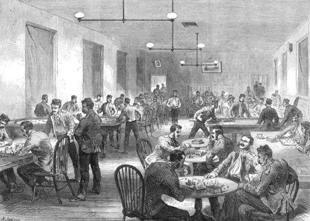 The Camp at Aldershott: soldiers' recreation room, 1868. Creator: Mason Jackson.