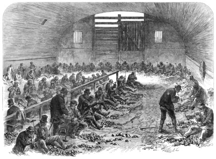 The Distress in East London: the labour-yard of the Bethnal Green Employment Association, 1868. Creator: Unknown.