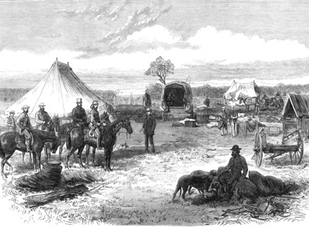 The Duke of Edinburgh starting for a kangaroo-hunt, Campbell-House Station..., South Australia, 1868 Creator: Unknown.