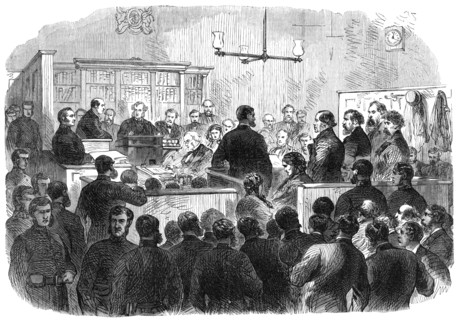 The Fenian Prisoners at the Bow-Street Police Court: examination of the prisoners, 1868. Creator: Unknown.
