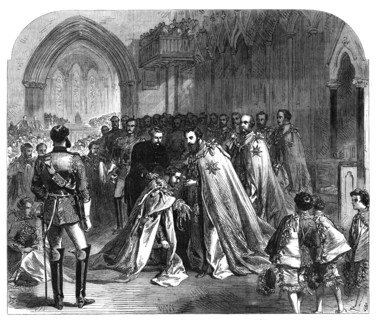 The Grand Master investing the Prince of Wales with the Order of St. Patrick...Dublin, 1868. Creator: Unknown.