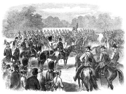 The Guards' Parade at the Horse Guards in honour of the Queen's Birthday, 1869. Creator: Unknown.