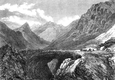 The Inca's Bridge (natural formation), Pass of Uspallata, South America, 1868. Creator: Mason Jackson.