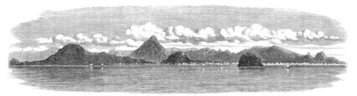 The Inland Sea of Japan: coast of Sikok, with the city of Marungami and castle of the Daimio, 1868. Creator: Unknown.