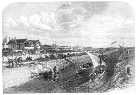 The Isthmus of Suez Maritime Canal: Ismailia and the fresh-water canal, 1869. Creator: Unknown.