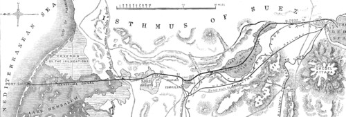 The Isthmus of Suez Maritime Canal: plan of the canal, with the small fresh-water canal, 1869. Creator: Unknown.