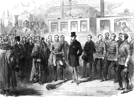 The Lord Mayor of Dublin presenting the City Keys to the new Lord Lieutenant,1869. Creator: Unknown.