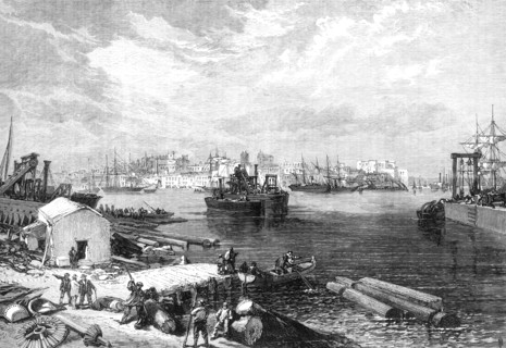 The new overland route to India: town and port of Brindisi, 1869. Creator: Unknown.