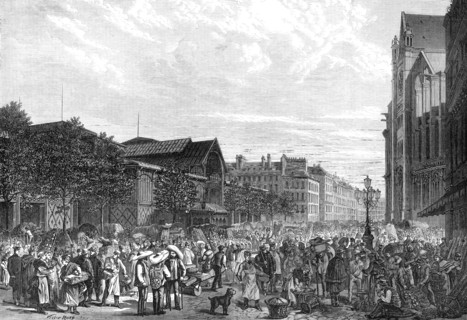 The Paris Halles Centrales at daybreak, 1869. Creator: Unknown.