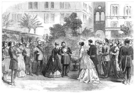 The Prince and Princess of Wales in Egypt:...Viceroy introducing Mrs. Stanton to the Princess, 1869. Creator: Unknown.