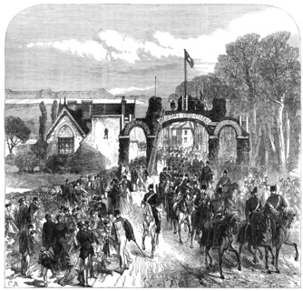 The Volunteer Review at Portsmouth: the 1st Middlesex Artillery,...Cosham,...Good Friday, 1868. Creator: C. R..