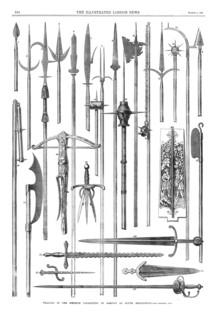 Weapons in the Meyrick Collection of armour at South Kensington, 1869. Creator: Unknown.