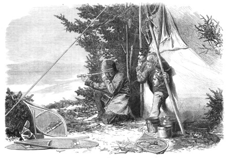 Winter sports in Canada: moose-hunting: game in sight, 1868. Creator: Unknown.