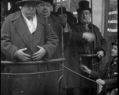 Film 'Fat Man's Outing'. Large Men Getting on a Paris Bus, 1921. Creator: British Pathe Ltd.