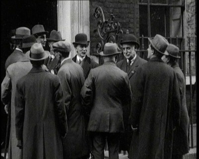 George Lansbury and Other Union Leaders Standing Outside Number 10 Downing Street in London, 1920. Creator: British Pathe Ltd.