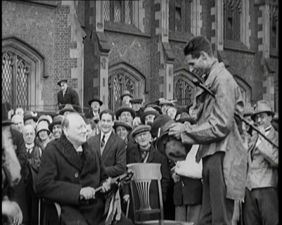 Winston Churchill, Chancellor of the Exchequer, Being Presented With an Irish Cap in Front..., 1926. Creator: British Pathe Ltd.