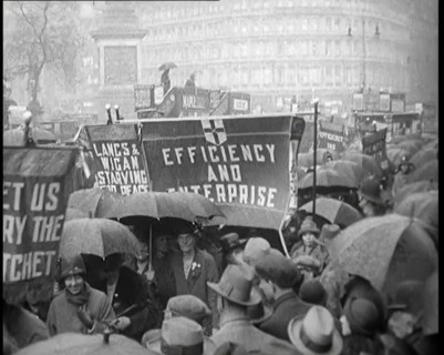 Civilians Demonstrating in London Against Continuous Strikes in the Rain. Signs Read..., 1926. Creator: British Pathe Ltd.