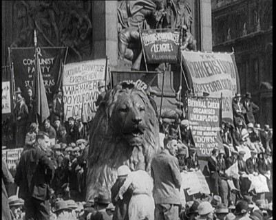 A Large Crowd Gathering in Trafalgar Square Protesting Unemployment. at The Base of Nelson's...,1924 Creator: British Pathe Ltd.