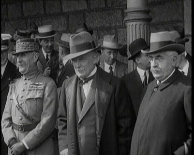 Marshal Ferdinand Foch, French Member of the Chamber of Deputies Aristide Briand, and..., 1920. Creator: British Pathe Ltd.